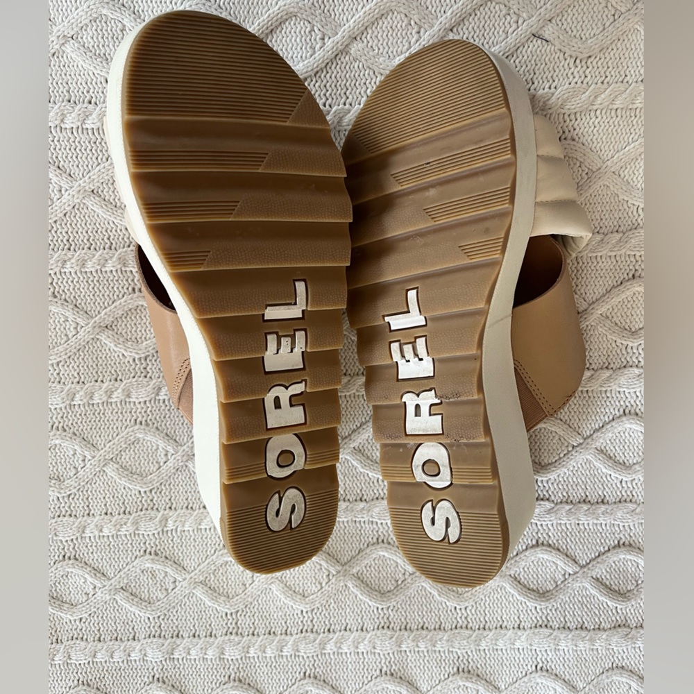 SOREL Cameron Platform Women’s Cream and Tan Sandal Slip On Size 9.5 - Picture 9 of 12